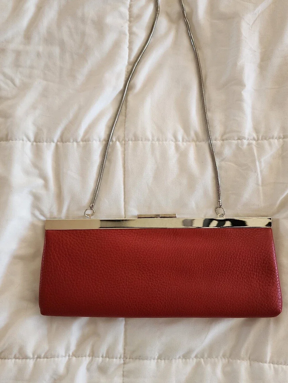 Red Leather Chain-Handle Clutch